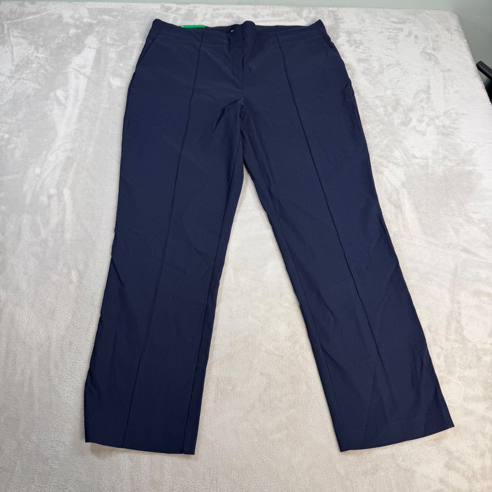 Hilary Radley Slim Leg Mid Rise Pant Women XL Navy Rayon Nylon Stretch Trousers